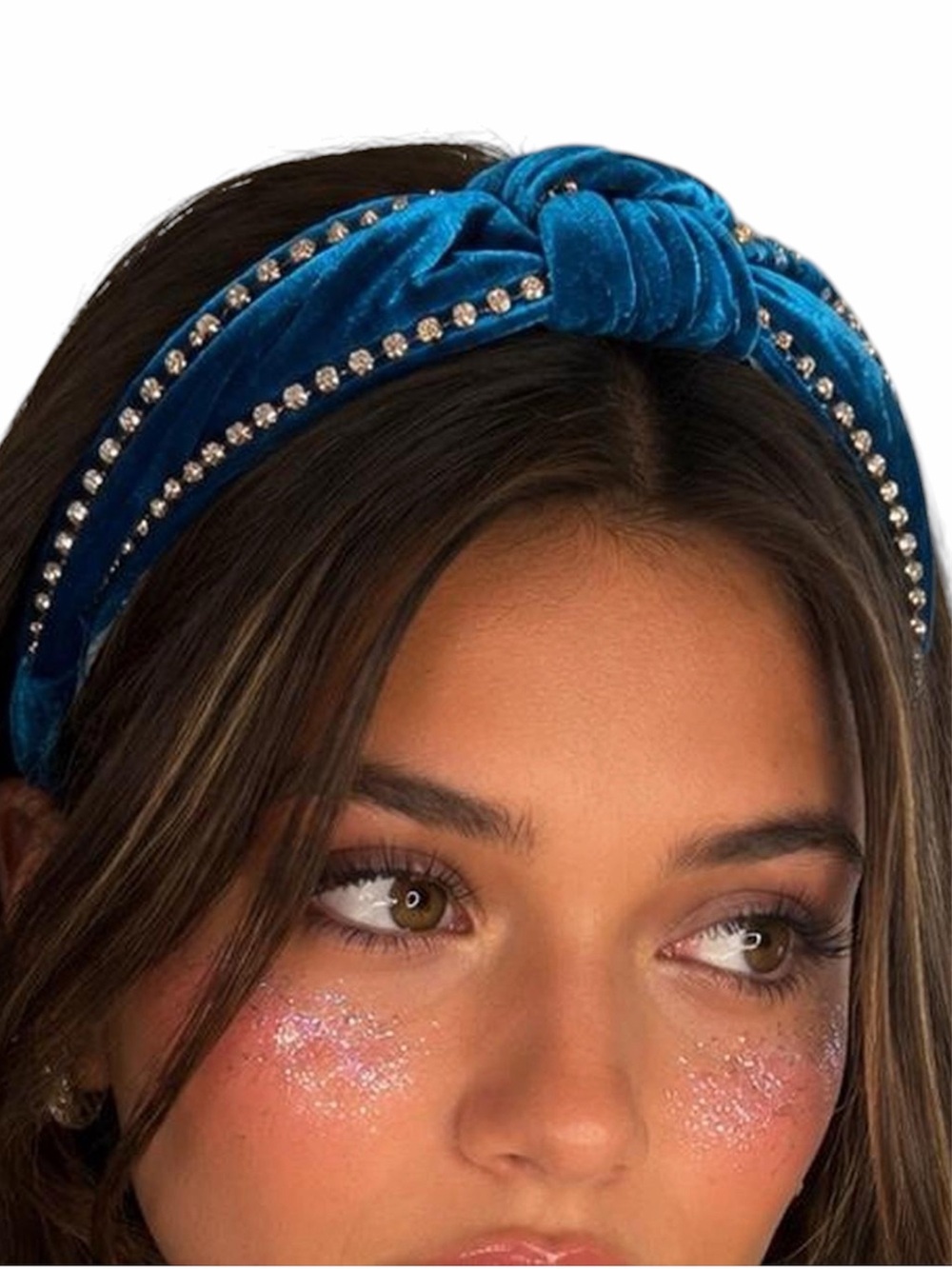 Juicy Couture Teal Velvet Knotted Headband with Gold Rhinestone Trim NWT
